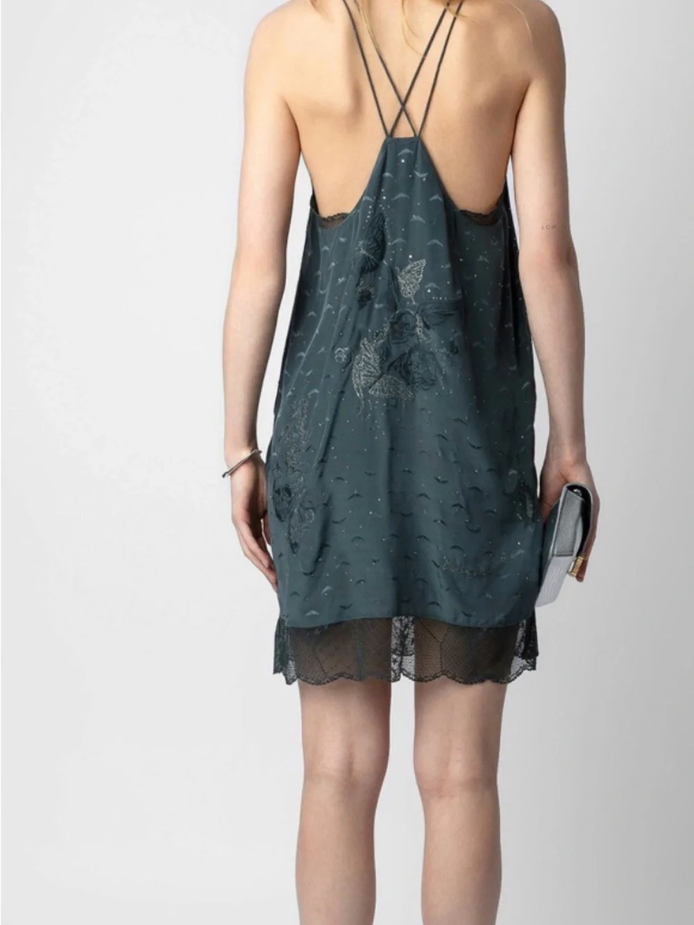 Zadig & Voltaire Calissa Silk Lace Jacquard Dress NWT Nori Grey L - Picture 13 of 15